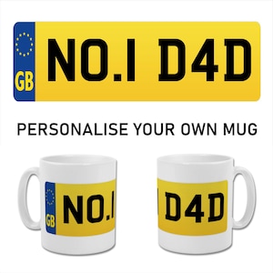 Personalised Number Plate Coffee Mug Tea Cup Number Registration Plate Custom Gift Idea for Him Racing Fan Enthusiast Car Lover Dad Racer