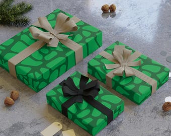 Rotolo di carta da regalo con stampa coccodrillo verde, carta da regalo unica per San Valentino, pelle di alligatore, raso di lusso, riciclabile, regali per San Valentino