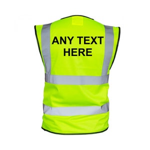 Hi Vis Vest Safety Jacket PERSONALISED Zip Up Event Staff Security Builders Engineers Skiing Any Name or Text Can Be Printed Funny Nickname