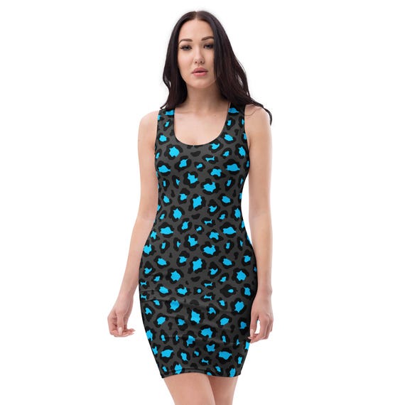 Women's Leopard Print Bodycon Dress | Girls Animal Pattern Mini Skirt | Black Blue Slim Fit Party Dress Short Festival Stretchy Tank Casual