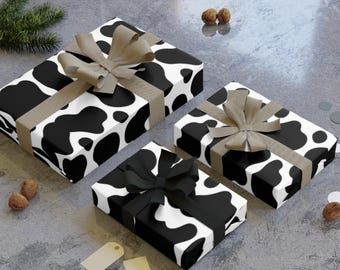 Kuh-Druck-Geschenk-Rolle | Einzigartiges Geschenkpapier zum Valentinstag Kuh Druck | Luxus Satin Finish Recycling Geschenk Papier Schwarz und Weiß