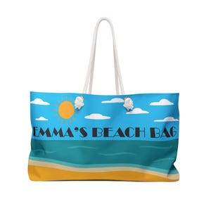Personalised Beach Bag Sea Blue Tote Bag Custom Beach Bag Shopping Bag Summer Getaway Vacation Holiday Carry Bag Weekender Swimming Pool Bag