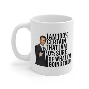 Cita divertida de Chris Traeger, meme, programa de televisión Parks and Recreation, taza de café Estoy 100 por ciento seguro de que no estoy 0 % seguro de lo que voy a hacer