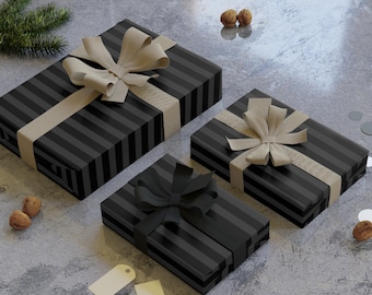 Schwarz Grau Gestreifte Geschenkverpackung | Valentinstag Geschenkpapier | Luxus Satin Geschenkverpackung Elegant Minimalist Wrap Schwarz Gothic Thema Geschenke