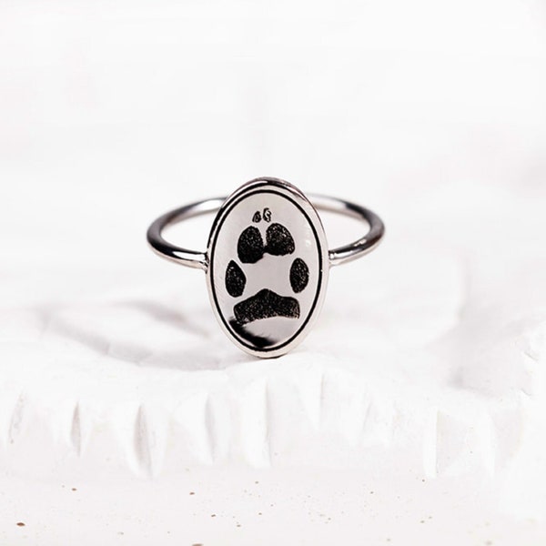 Paw print silver ring • Personalized paw print ring • Pet memorial ring • Fingerprint ring • Dog lover jewelry • Pet memorial gift
