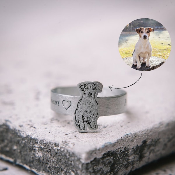 Dog Photo Engraving Ring, Dog memorial ring, Cat memorial ring, Personalized pet lover ring, Pet memorial gift, Dog Jewelry, Cat Jewelry