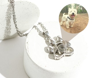 Paw photo projection necklace, Pet lover gift, Dog lover gift, Dog photo necklace, Cat photo necklace, Photo necklace