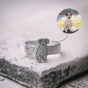 Dog Photo Engraving Ring, Dog memorial ring, Cat memorial ring, Personalized pet lover ring, Pet memorial gift, Dog Jewelry, Cat Jewelry
