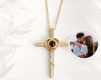 Photo Projection necklace • Personalized cross necklace • Picture necklace • Memorial necklace • Custom necklace • Photo Jewelry