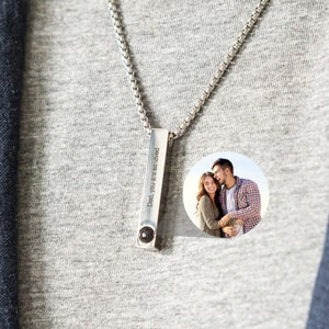 Photo necklace for men, Projection necklace for men, Men memorial gift, Gift for him, Gift for boyfriend, Anniversary Gift for him image 1