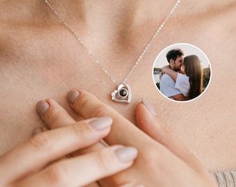 Collier de projection photo • Collier de projection • Collier de projection de coeur • Collier d'image • Collier commémoratif • Collier personnalisé en argent