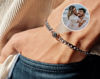 Pulsera de foto, pulsera de proyección, pulsera de proyección de foto, pulsera de pareja, regalo de aniversario para él, pulsera personalizada para hombre