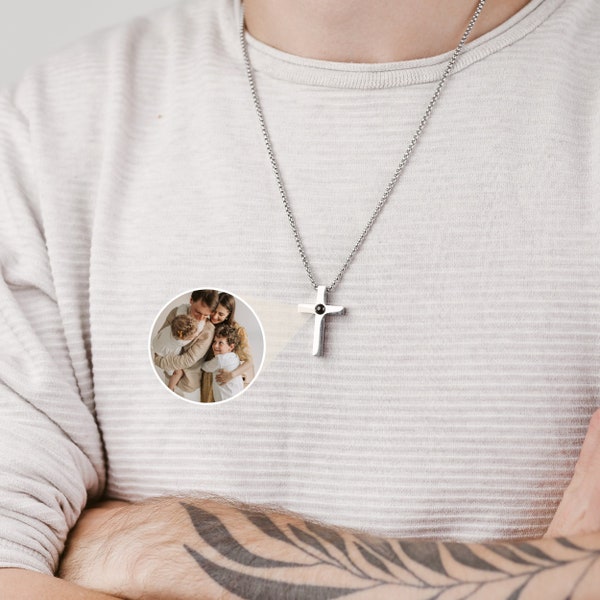Cross Photo Projection necklace for men • Picture necklace for men • Anniversary gift for him • Gifts for boyfriend • Gift for him