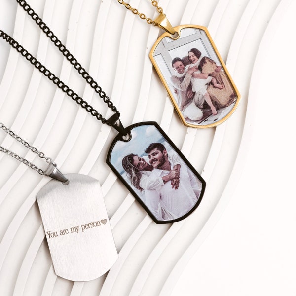 Photo Dog Tag Necklace • Custom Dog Tags • Dog Tag Personalized • Photo Dog Tag • Gift for boyfriend • Engraved Jewelry • Gifts for him