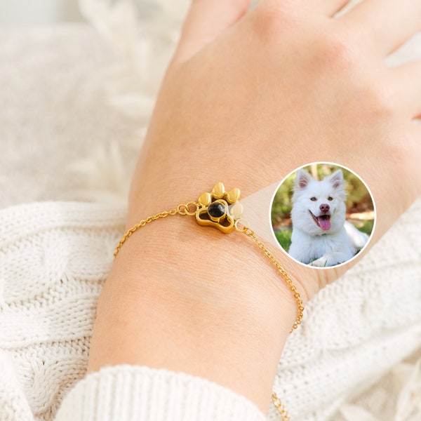 Photo bracelet • Dog memorial gift • Paw projection bracelet • Pet memorial gift • Pet memorial jewelry • Dog photo bracelet