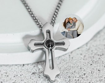 Projection photo necklace for men , personalized cross necklace, photo necklace, photo projection necklace, mens cross necklace