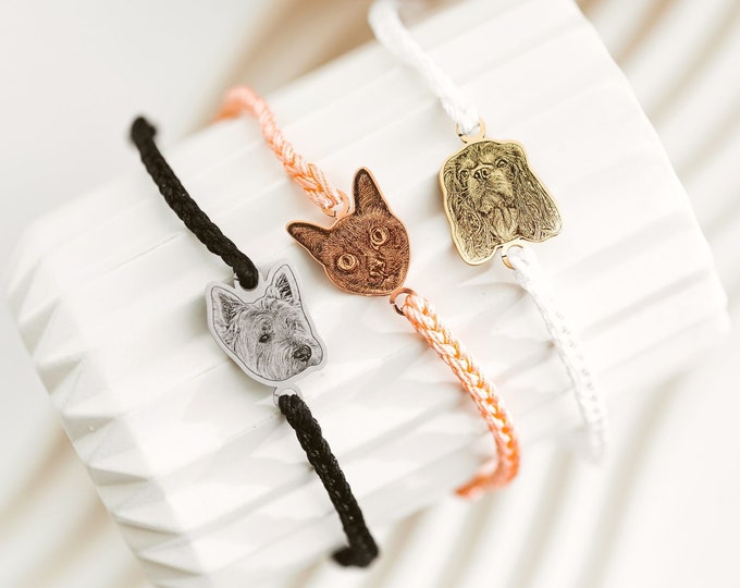 Custom dog braided bracelet • Pet photo bracelet • Dog memorial gift • Personalized pet bracelet • Adjustable dog lover jewelry