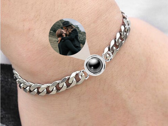 Amazon.com: AeasyG Custom Projection Bracelet Stainless Steel Men's Cuban  Chain Personalized Photo Couple Bracelet Memorial Gift for Boyfriend :  Clothing, Shoes & Jewelry