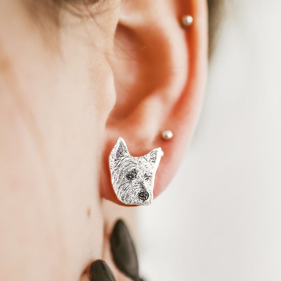Custom dog photo earrings • Pet memorial jewelry • Dog lover gift • Pet remembrance • Engraved earrings • Pet personalized gift