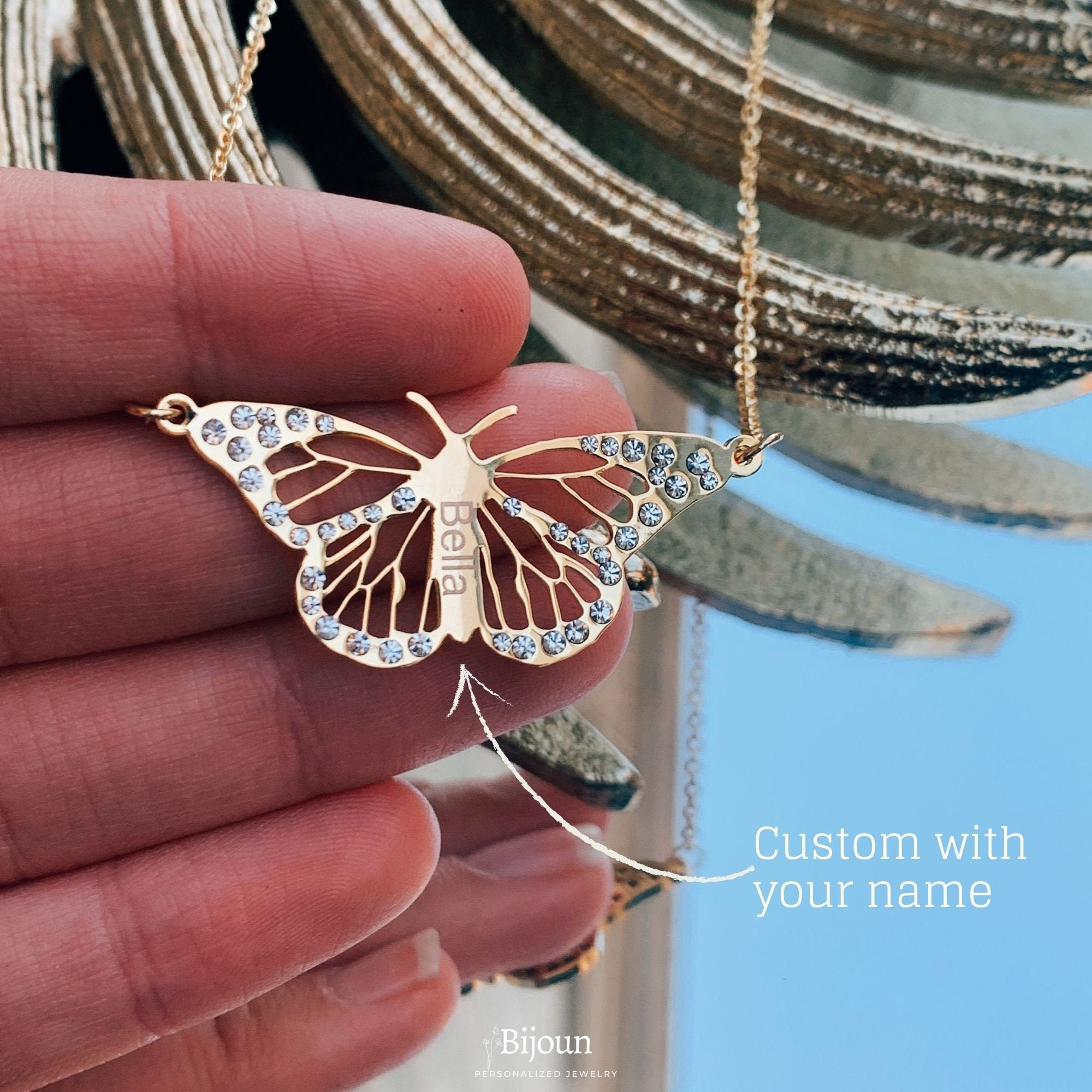 Butterfly name necklace Butterfly Necklace Nameplate Etsy