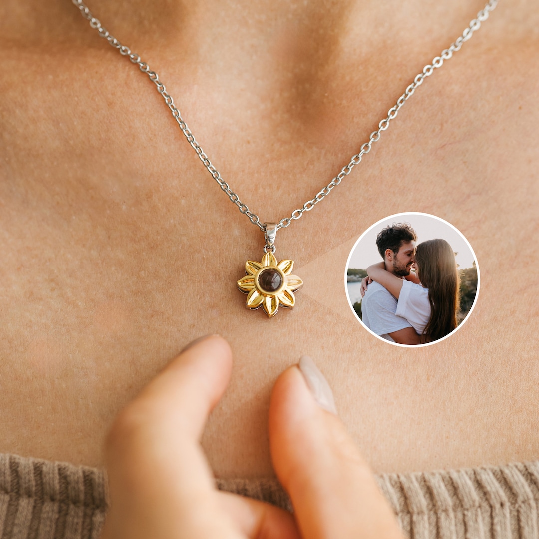 Sunflower Necklace Photo Projection Necklace Picture Necklace Memorial
