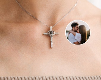 Photo Projection necklace • Personalized cross necklace • Picture necklace • Memorial necklace • Custom necklace • Photo Jewelry