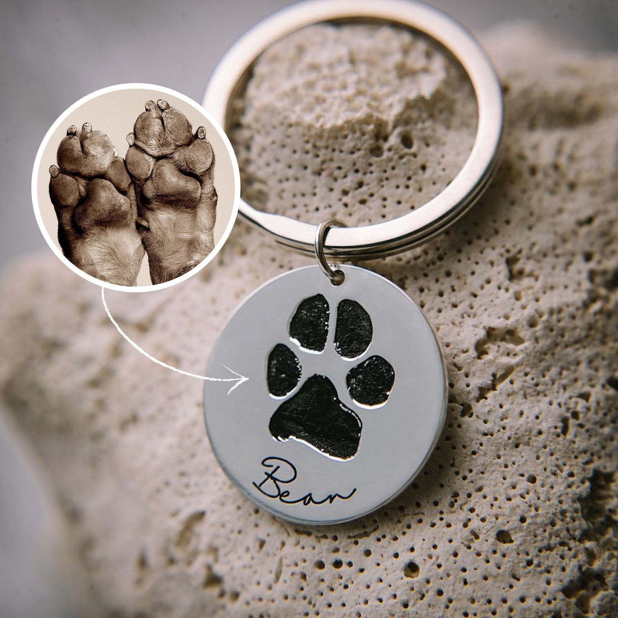 Paw Print Pet Memorial Photo Projection Keyring - Personalised 3D