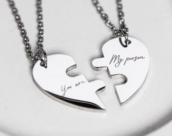 Couple necklace • long distance relationship gift • engraved heart necklace • matching necklaces • name necklace • valentines gifts