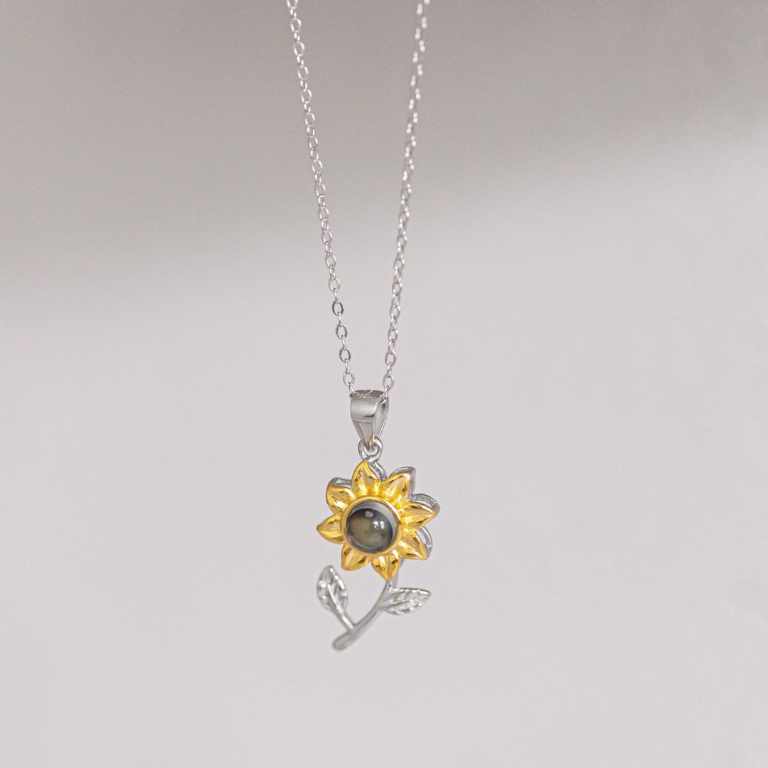 Sunflower Photo Necklace Picture Necklace Sunflower Projection Necklace