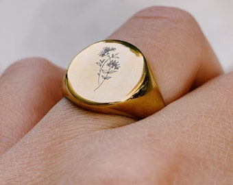 Birth flower jewelry, birth flower ring, flower ring,  mother's day gift, personalized gifts, gold signet ring