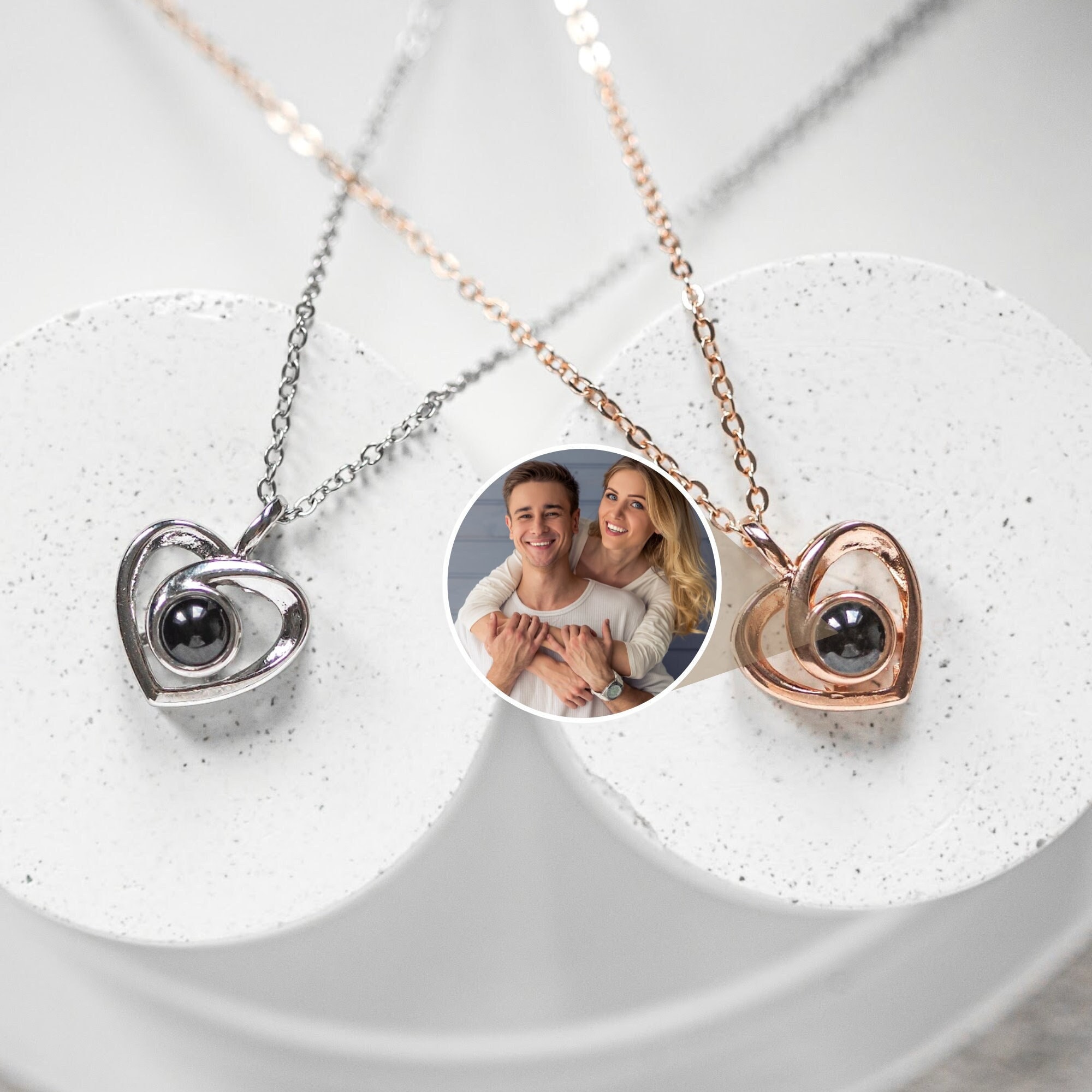 Cadeau personnalisé de collier de projection de photo de coeur pour maman,  grand-mère 