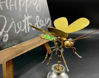 Steampunk Mechanical Insect Dragonfly All-Metal Iron Bug Handmade Steampunk Figurine Ornaments Fesktop Figurines Decor Insect Gift