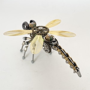 Steampunk Mechanical Insect illuminated dragonfly Metal Figurines Decor Handmade Crafts Ornaments Anniversary Christmas presents