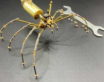 Steampunk Mechanical Insect spider Art Sculpture Metal Iron Bug Handmade Long-legged spider Figurine Ornaments Decor Christmas Gift For Kids