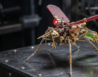Mosquitoes 3D Metal Puzzle Model Kit, LED-Light With Wings That Flap Automatically, Mechanical Home Office Desk Decor, Ideal Gift for Adults
