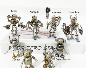 Handmade Steampunk Robot Figurine: Mechanical Metal Sculpture Birthday Gift For Him Christmas present Boy