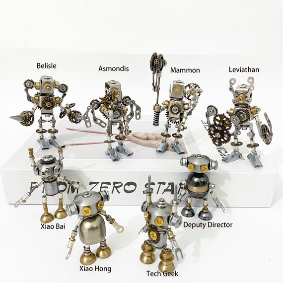 Handmade Steampunk Robot Figurine: Mechanical Metal Sculpture