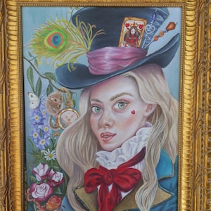 Alice in Wonderland Original Painting, &quot;What the Dormouse Said&quot;, Framed Original Art