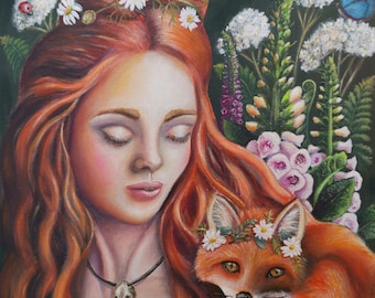Fox and Girl Art Print: Bohemian Gothic Decor, Limited Edition