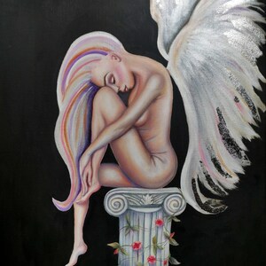 Custom Angel Painting: Silver Leaf Guardian Angel Art