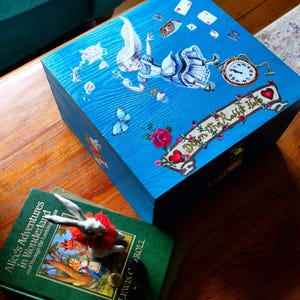 Alice in Wonderland White Rabbit Hand Painted Jewellery Curiosity Keepsake Box Whimsical Gift Alice Home Decor Gift  Exclusive MADE TO ORDER