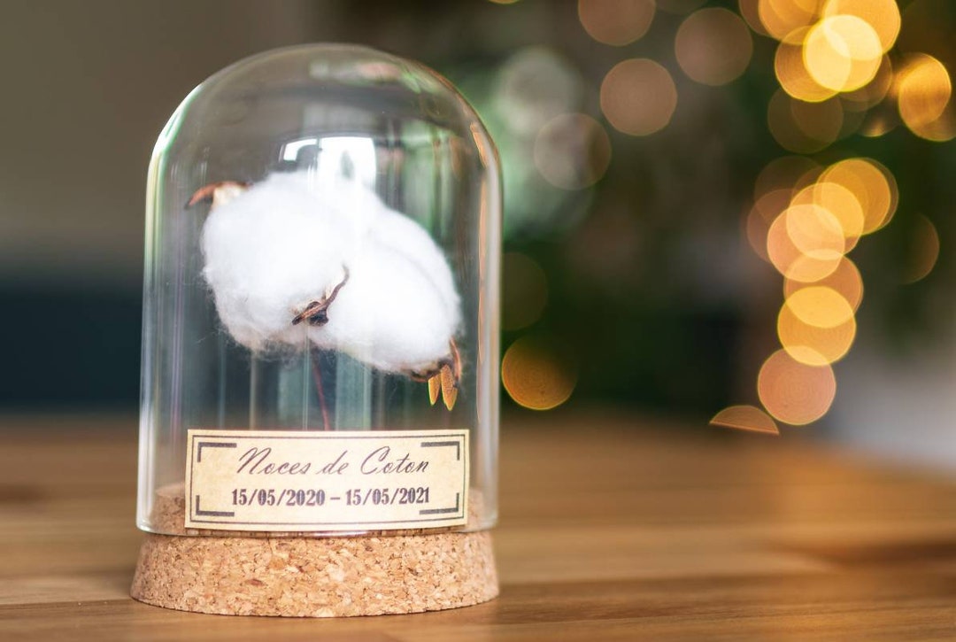 Cadeau noces de coton - 1 an de mariage - cloche en verre - Etsy France