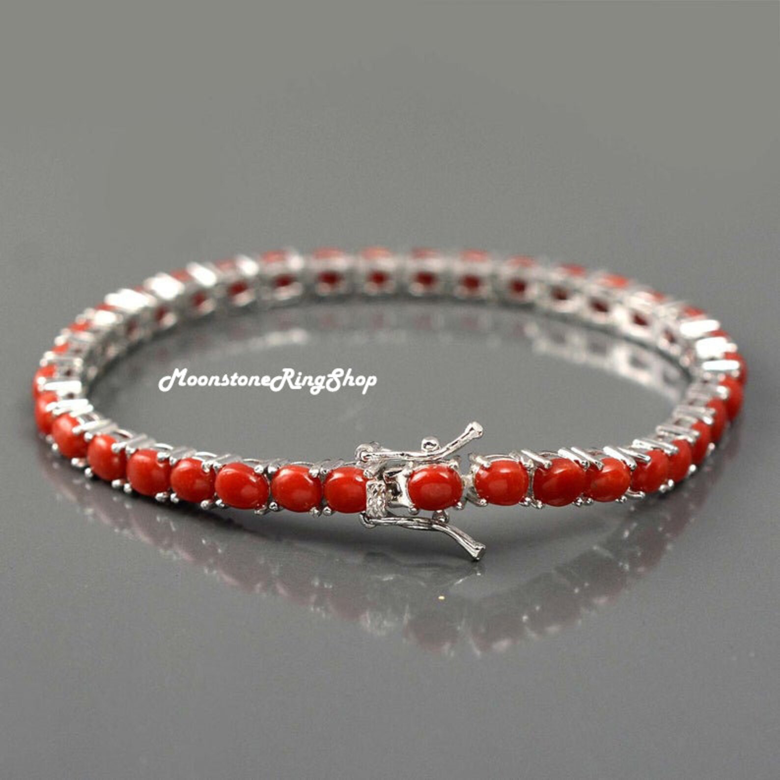 Coral Bracelet Tennis Bracelet Coral Jewelry 4x5 MM Coral | Etsy