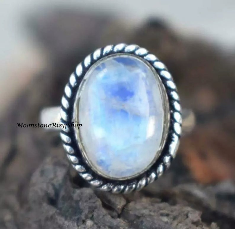 June Birthstone Dainty Ring Gemstone Ring Moonstone Ring Gemstone Jewelry Handcraft Ring Natural Moonstone Sterling Silver Ring