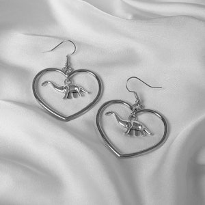 Silver Dinosaur Heart Hoop Earrings - Dinosaur Earrings,Lightweight Hoop Earrings,Heart Earrings,Silver Earrings,Silver Jewellery In The UK