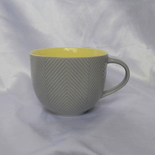Large Grey Patterned Teacup - Grey Coffee Cup,Gifts For Her,Herbal Tea Cup,Yellow Mug,Grey & Yellow,Grey Mug,Cute Teacup,Yellow Teacup