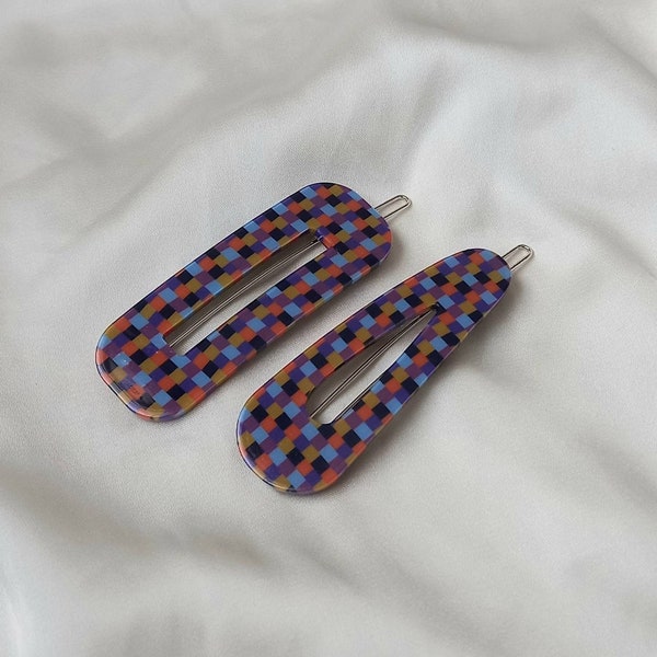 2 Retro Hair Clips - Hair Clip, Funky Hair Accessories, 70's Accessories, Fashion Acessories,Retro Hair Clips,Checkered Hair Clips In The UK