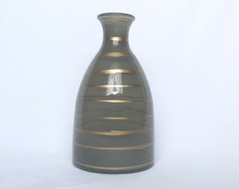 Green Glass Vase With Gold Stripes - Decorative Bottle, Art Deco Style, Gift, Glassware, Flower Arranging, Homeware, Flowers, geometric