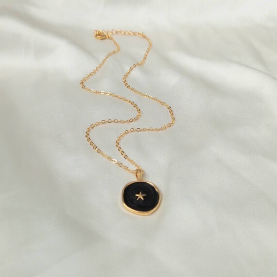 Black \u0026 Gold Star Necklace - Gold Pendant Necklace, Black Charm Necklace, Necklaces in The UK, Jewellery in The UK, Black Star Necklace