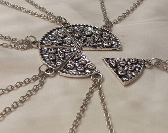 6 Piece Friendship Pizza Necklace Set - Bestie Necklaces, 6 Best Friends Necklace, Four Piece Friendship Necklace Gift Set